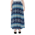 Snow Flower Knitted Pattern Print Chiffon Maxi Skirt