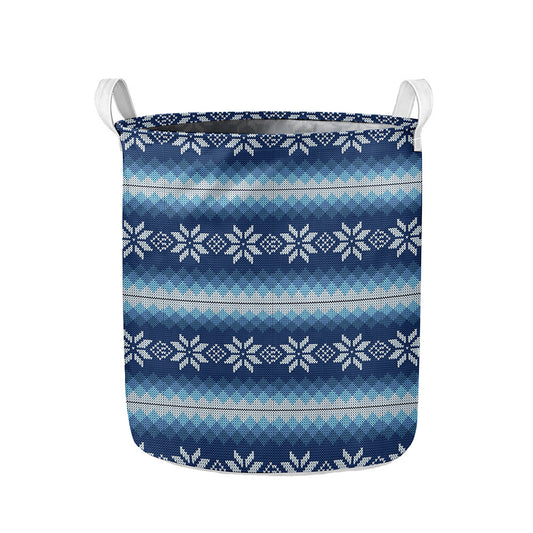 Snow Flower Knitted Pattern Print Collapsible Laundry Basket