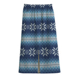 Snow Flower Knitted Pattern Print Cotton Front Slit Maxi Skirt