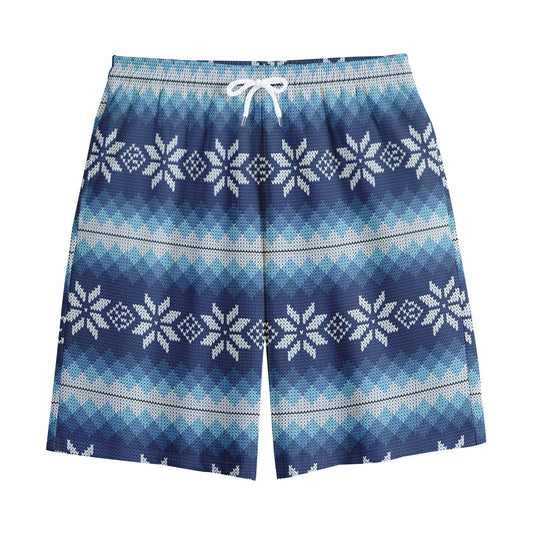Snow Flower Knitted Pattern Print Cotton Shorts