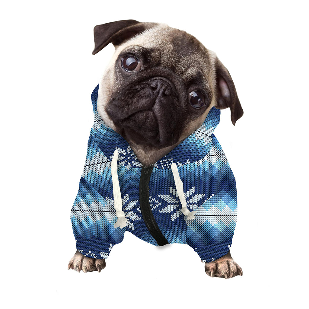 Snow Flower Knitted Pattern Print Dog Zip Up Hoodie