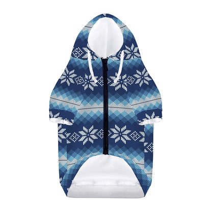 Snow Flower Knitted Pattern Print Dog Zip Up Hoodie
