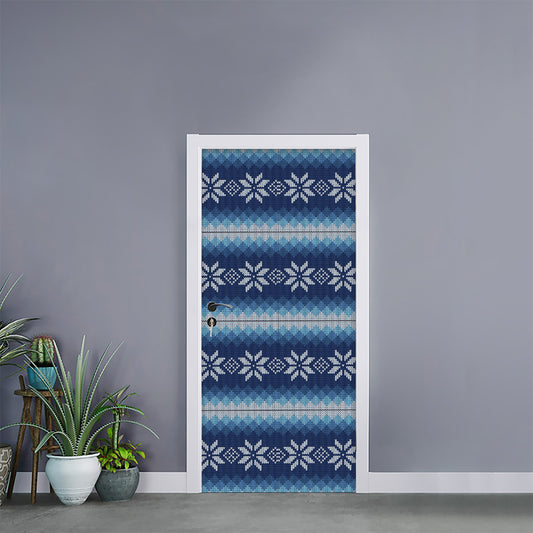 Snow Flower Knitted Pattern Print Door Sticker