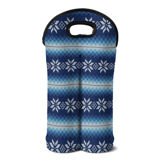 Snow Flower Knitted Pattern Print Double Neoprene Wine Tote