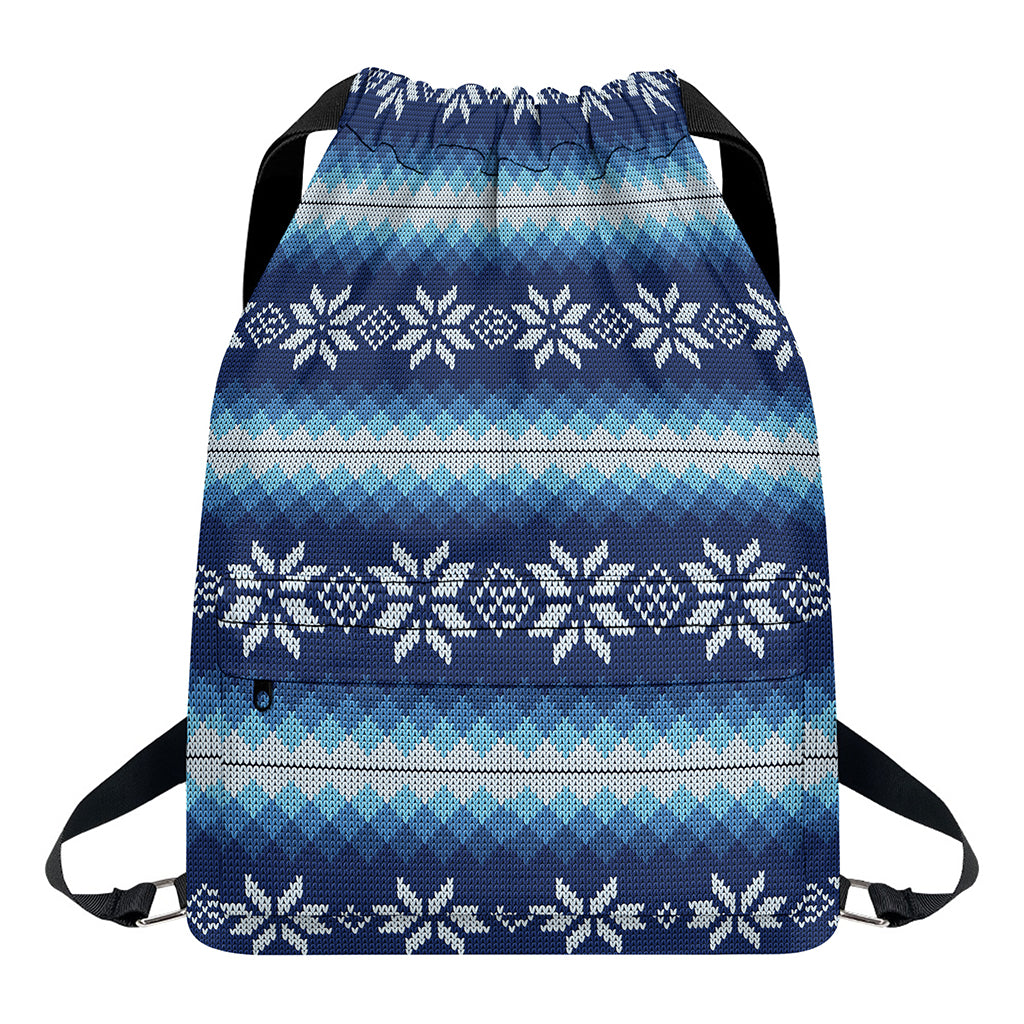 Snow Flower Knitted Pattern Print Drawstring Backpack