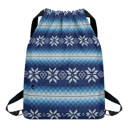 Snow Flower Knitted Pattern Print Drawstring Backpack