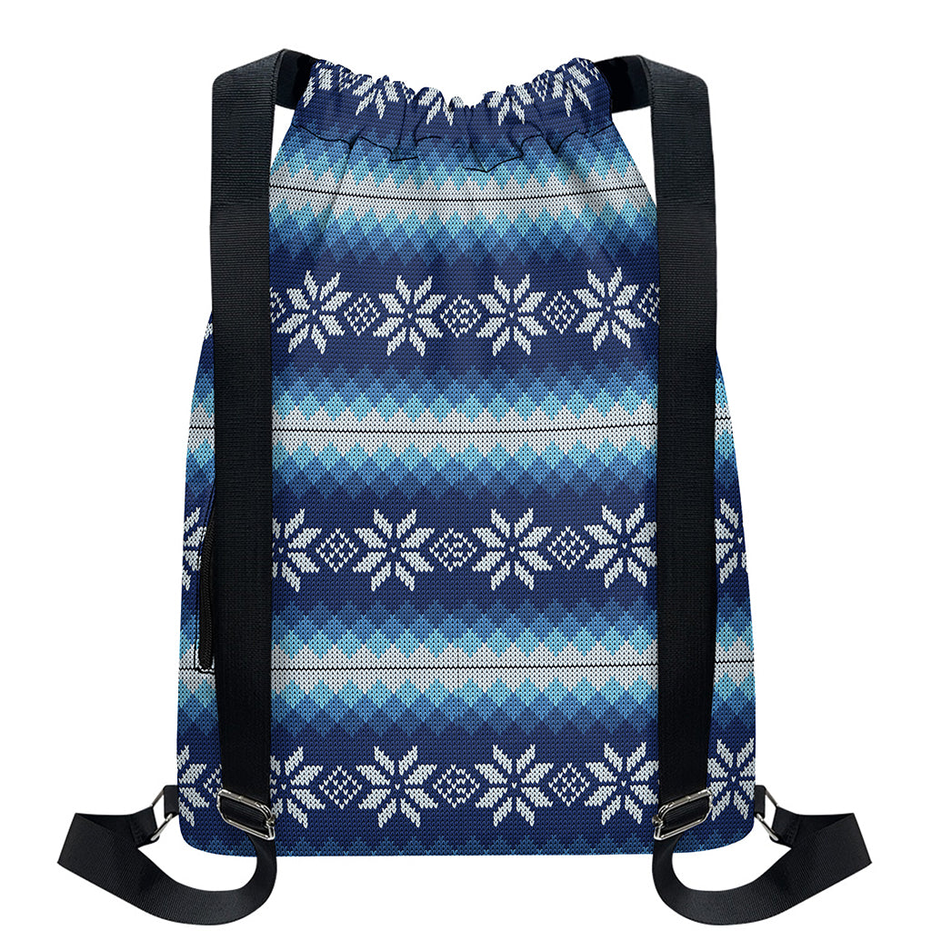 Snow Flower Knitted Pattern Print Drawstring Backpack