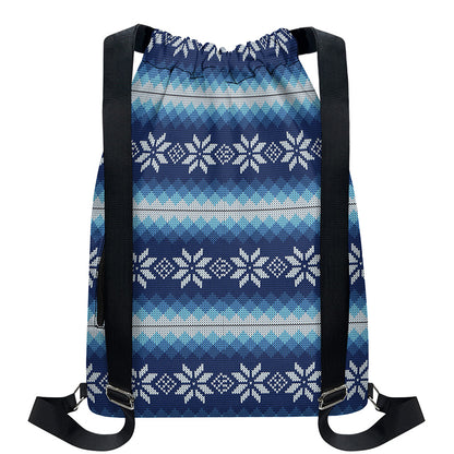 Snow Flower Knitted Pattern Print Drawstring Backpack