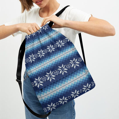 Snow Flower Knitted Pattern Print Drawstring Backpack