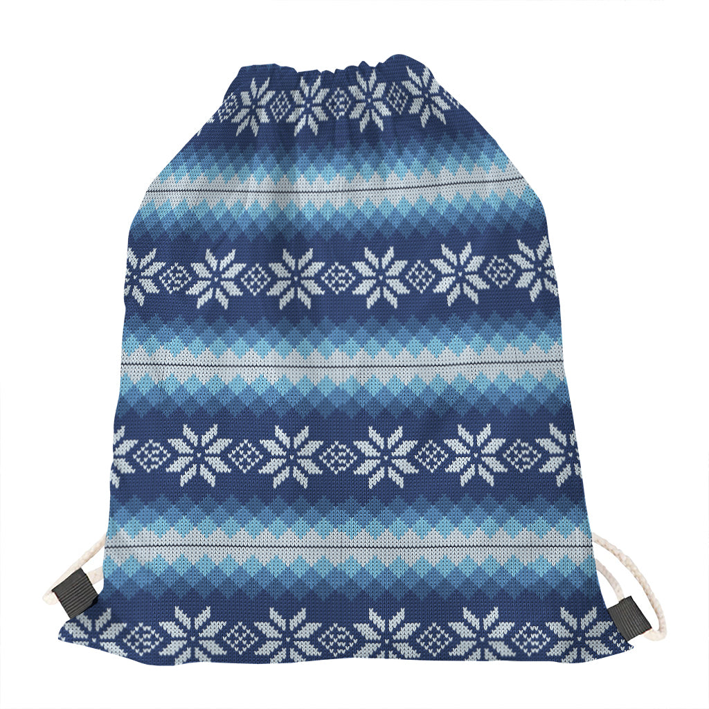 Snow Flower Knitted Pattern Print Drawstring Bag