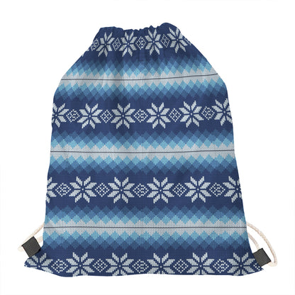 Snow Flower Knitted Pattern Print Drawstring Bag