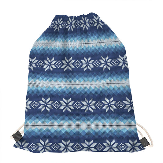Snow Flower Knitted Pattern Print Drawstring Bag