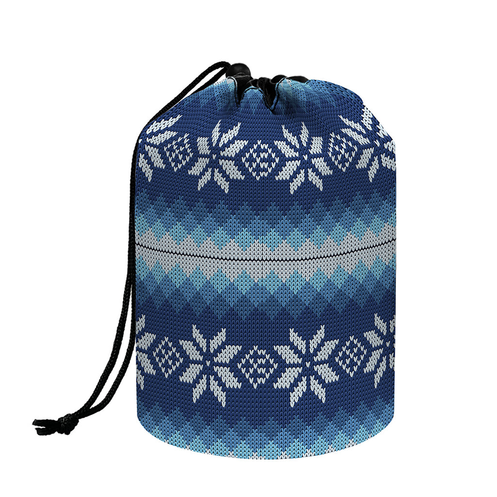 Snow Flower Knitted Pattern Print Drawstring Makeup Bag