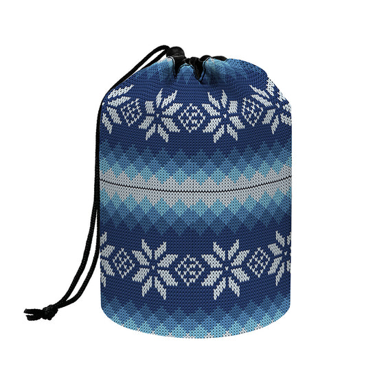 Snow Flower Knitted Pattern Print Drawstring Makeup Bag