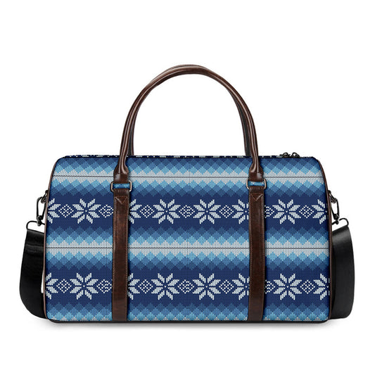 Snow Flower Knitted Pattern Print Duffle Bag
