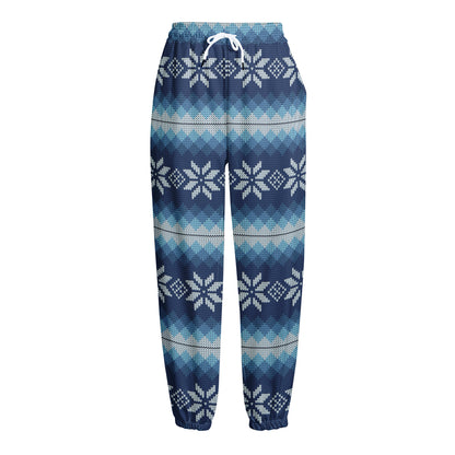 Snow Flower Knitted Pattern Print Fleece Lined Knit Pants