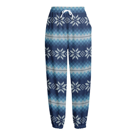 Snow Flower Knitted Pattern Print Fleece Lined Knit Pants