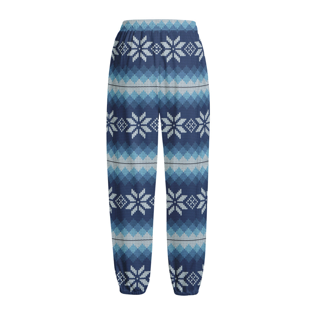 Snow Flower Knitted Pattern Print Fleece Lined Knit Pants