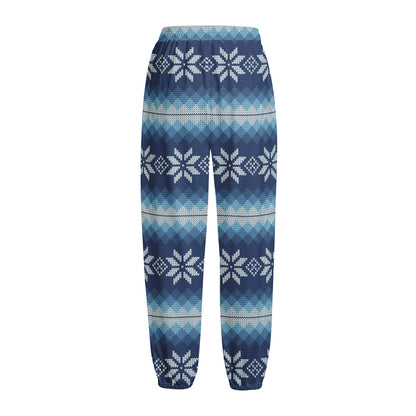 Snow Flower Knitted Pattern Print Fleece Lined Knit Pants