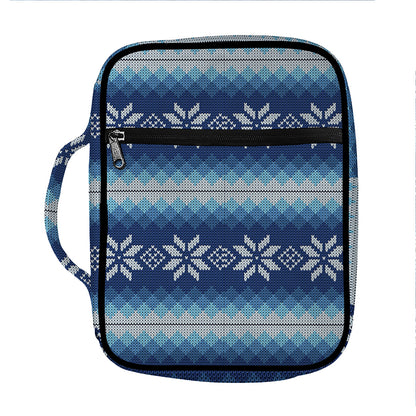 Snow Flower Knitted Pattern Print Front Pocket Bible Bag