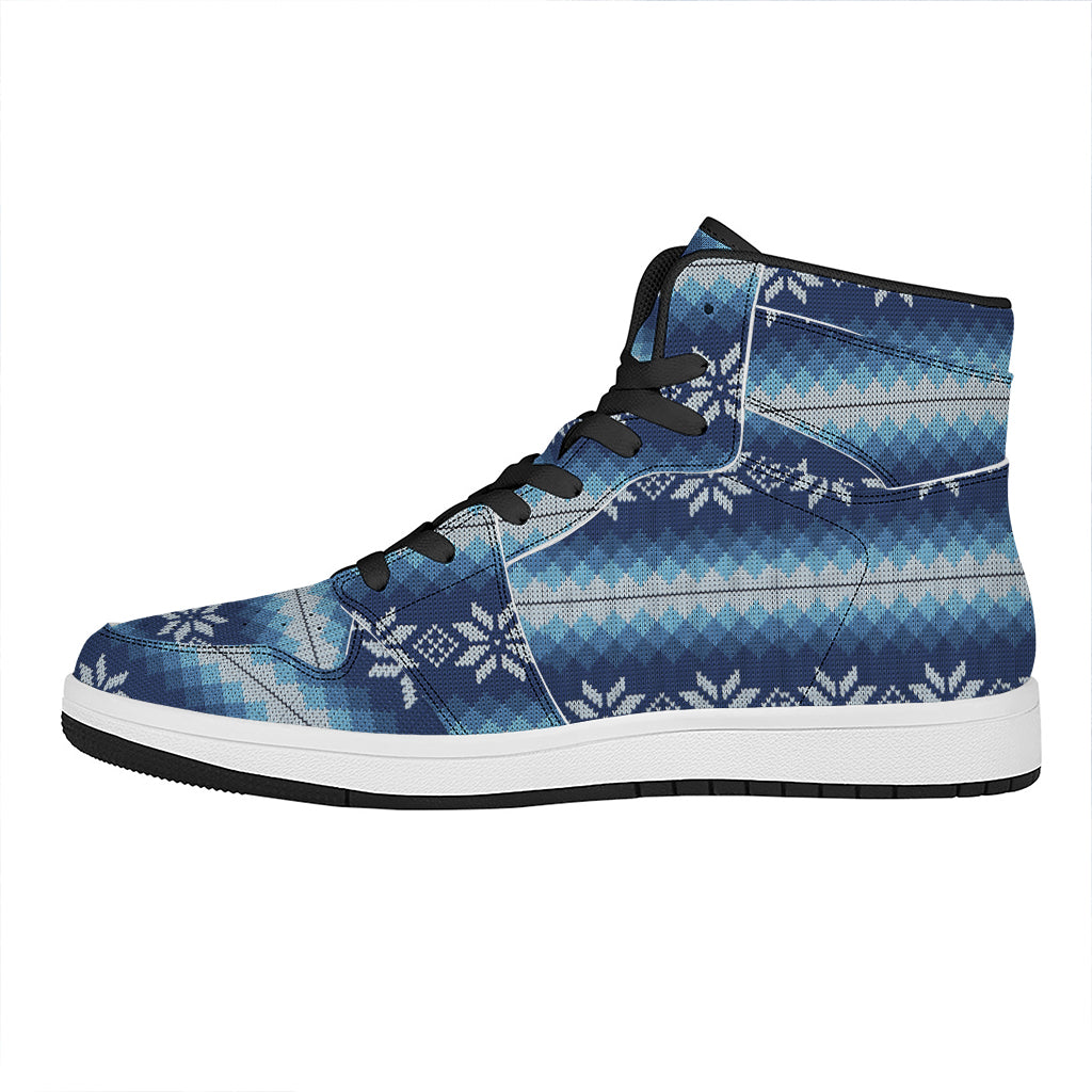 Snow Flower Knitted Pattern Print High Top Leather Sneakers