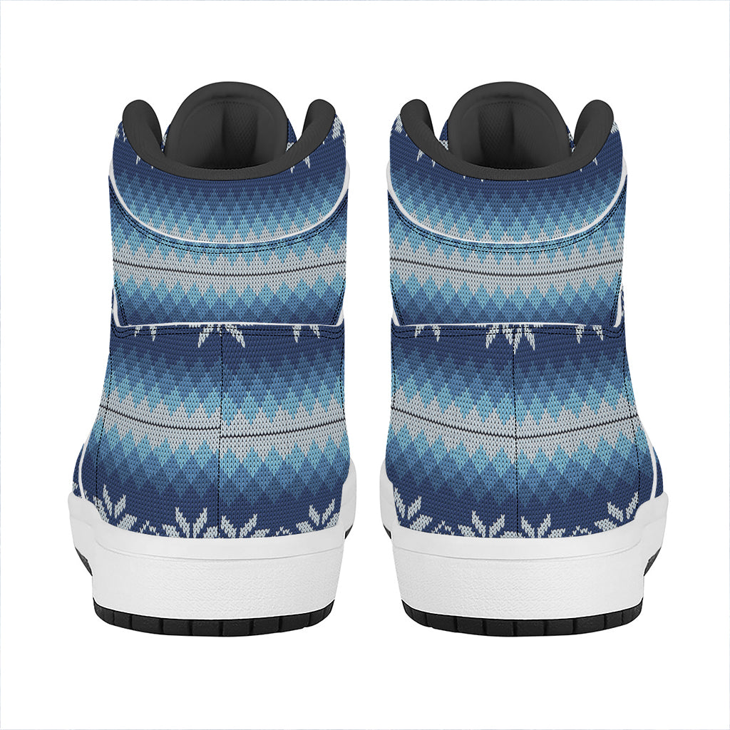 Snow Flower Knitted Pattern Print High Top Leather Sneakers