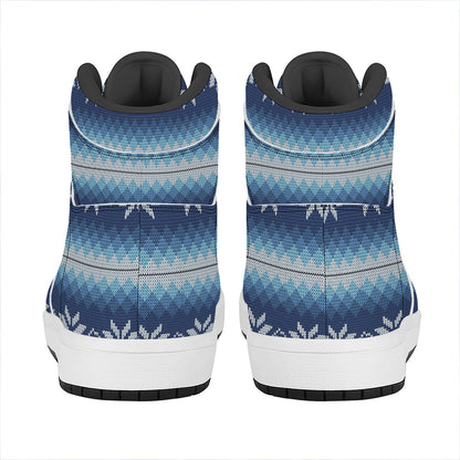 Snow Flower Knitted Pattern Print High Top Leather Sneakers