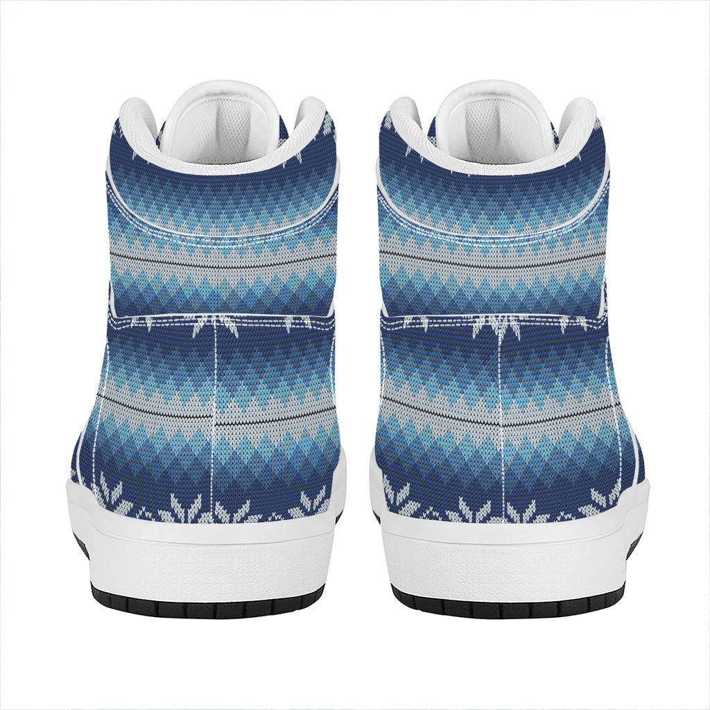 Snow Flower Knitted Pattern Print High Top Leather Sneakers