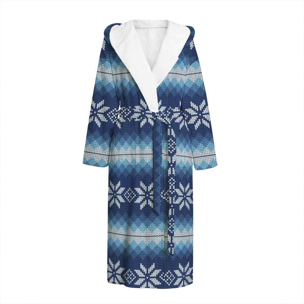 Snow Flower Knitted Pattern Print Hooded Bathrobe