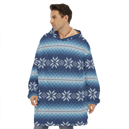Snow Flower Knitted Pattern Print Hoodie Blanket