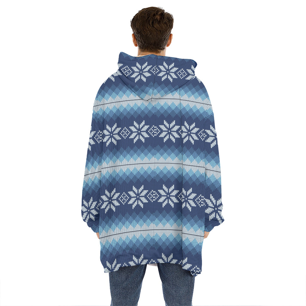 Snow Flower Knitted Pattern Print Hoodie Blanket