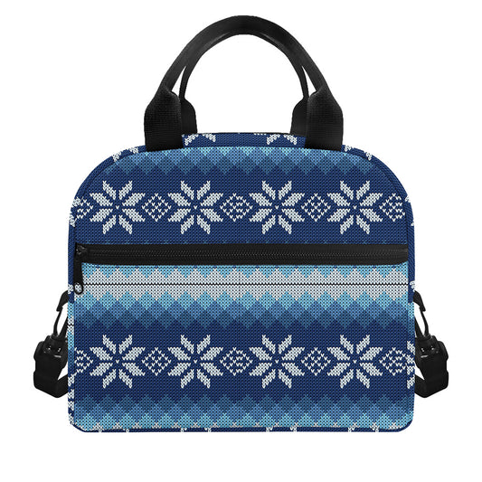 Snow Flower Knitted Pattern Print Insulated Lunch Bag