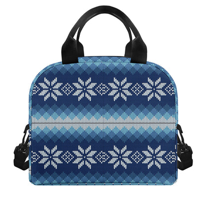 Snow Flower Knitted Pattern Print Insulated Lunch Bag