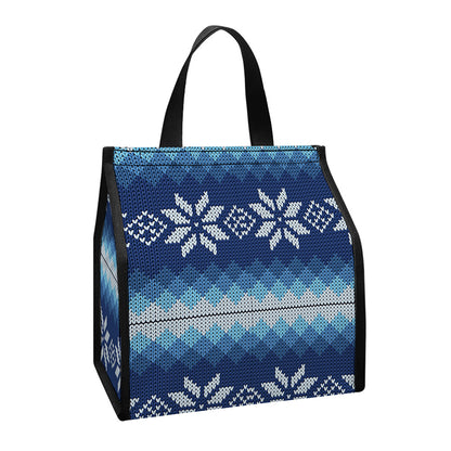 Snow Flower Knitted Pattern Print Insulated Lunch Tote