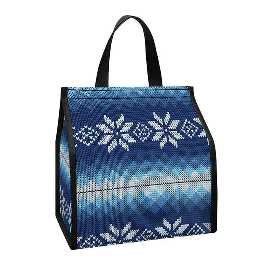 Snow Flower Knitted Pattern Print Insulated Lunch Tote
