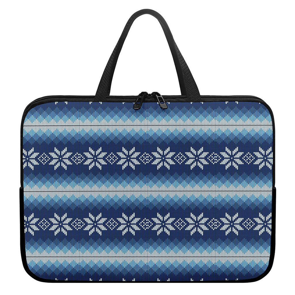 Snow Flower Knitted Pattern Print Laptop Sleeve With Handle