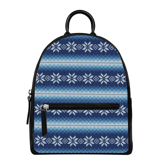 Snow Flower Knitted Pattern Print Leather Backpack