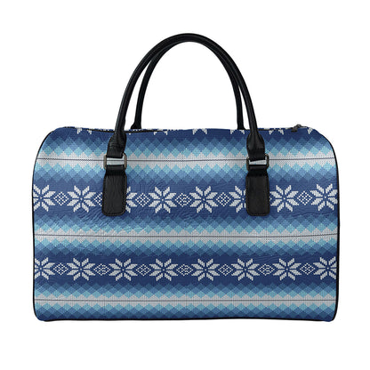 Snow Flower Knitted Pattern Print Leather Duffle Bag