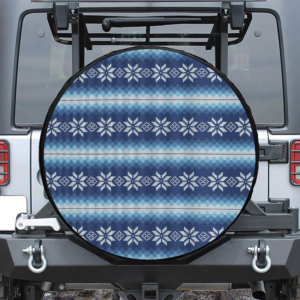 Snow Flower Knitted Pattern Print Leather Spare Tire Cover