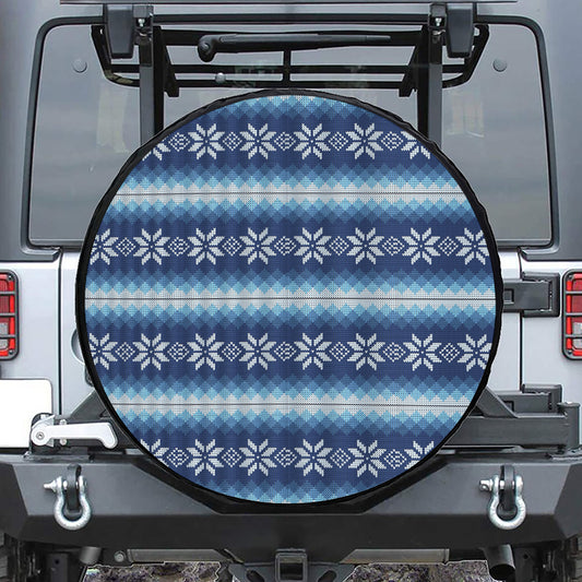 Snow Flower Knitted Pattern Print Leather Spare Tire Cover