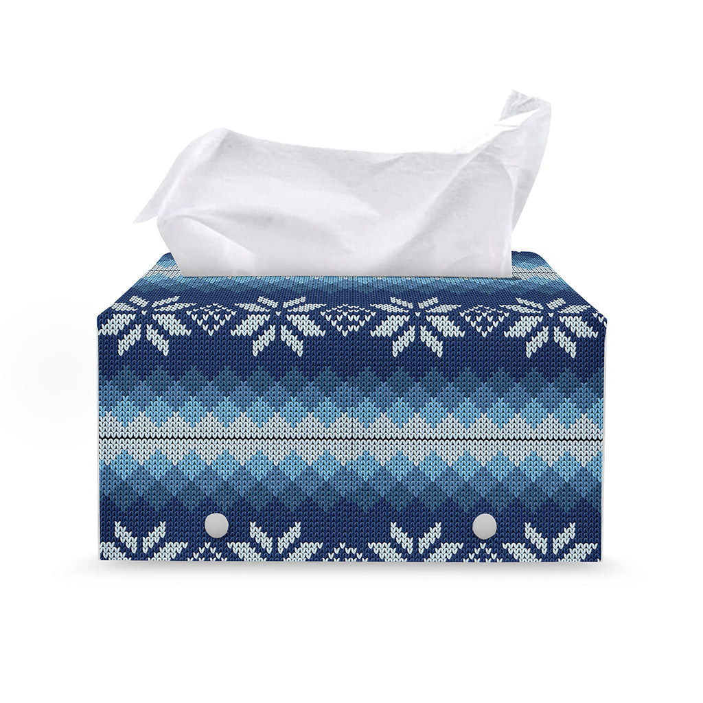 Snow Flower Knitted Pattern Print Leather Tissue Box Cover