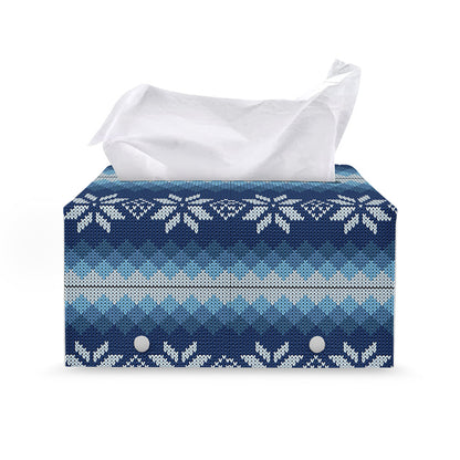 Snow Flower Knitted Pattern Print Leather Tissue Box Cover