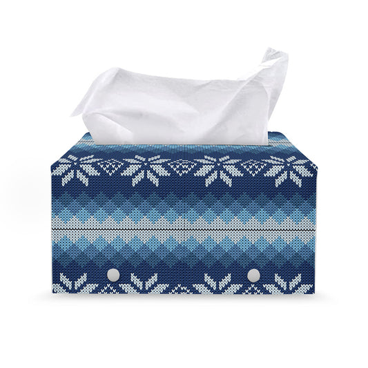 Snow Flower Knitted Pattern Print Leather Tissue Box Cover