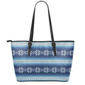 Snow Flower Knitted Pattern Print Leather Tote Bag With Zipper