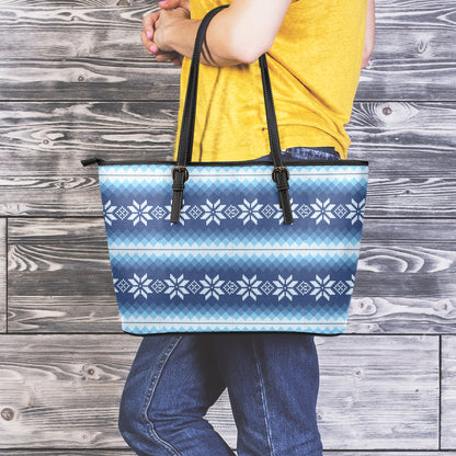 Snow Flower Knitted Pattern Print Leather Tote Bag