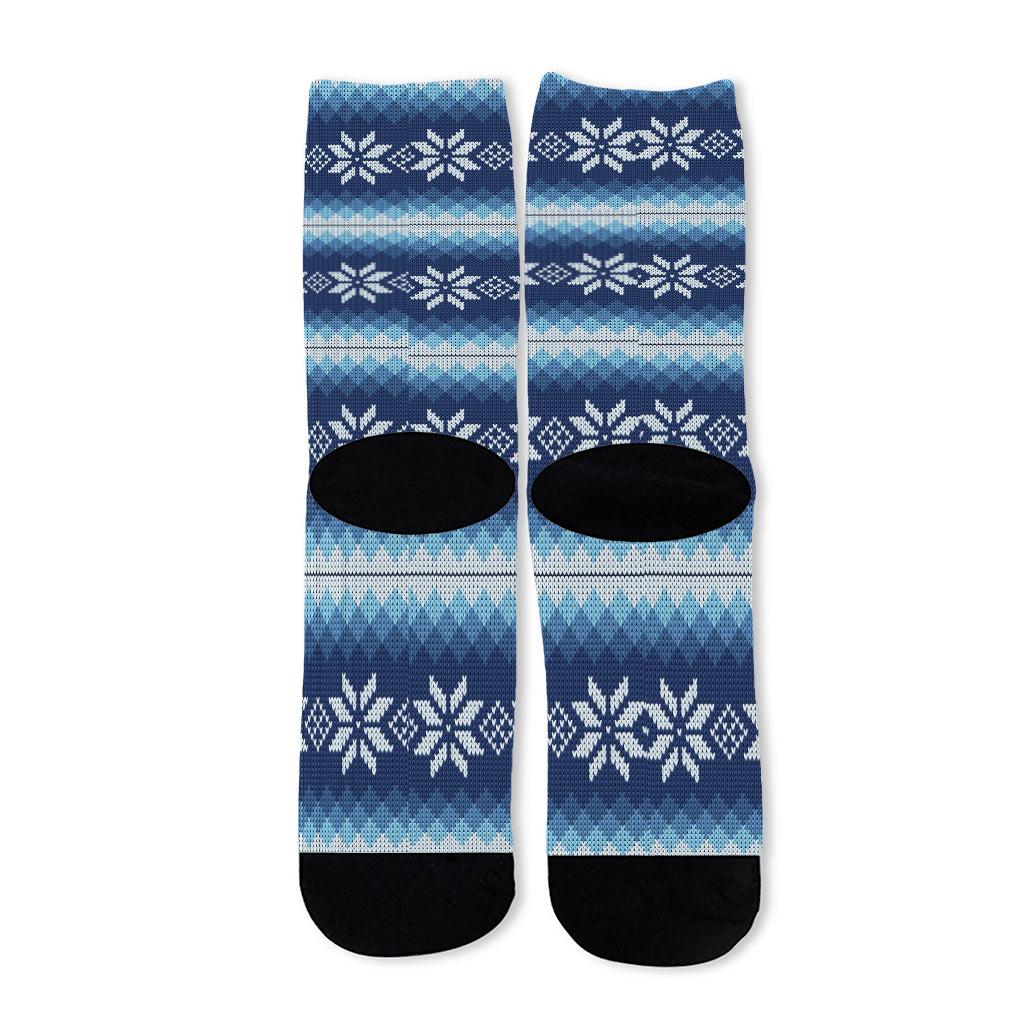 Snow Flower Knitted Pattern Print Long Socks