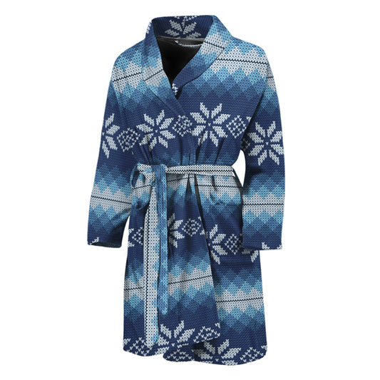 Snow Flower Knitted Pattern Print Men's Bathrobe