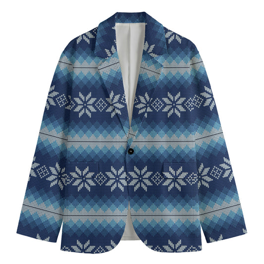 Snow Flower Knitted Pattern Print Men's Blazer
