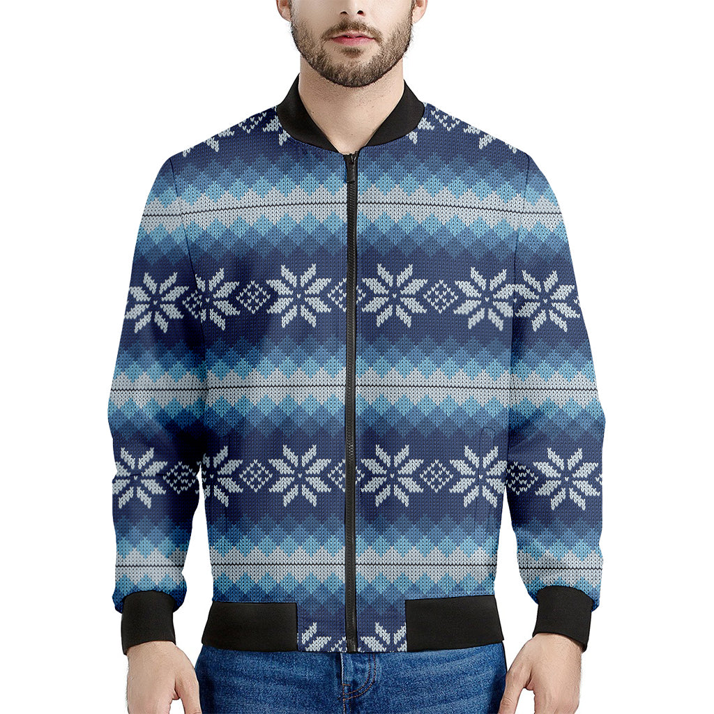 Snow Flower Knitted Pattern Print Men's Bomber Jacket