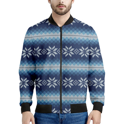 Snow Flower Knitted Pattern Print Men's Bomber Jacket
